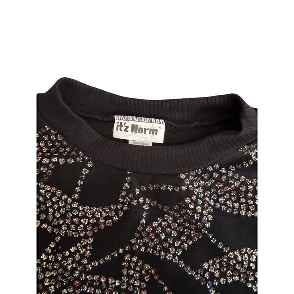 VTG Rhinestone Tunic black Top- It’z NORM 80s SZ Medium - Picture 3 of 7